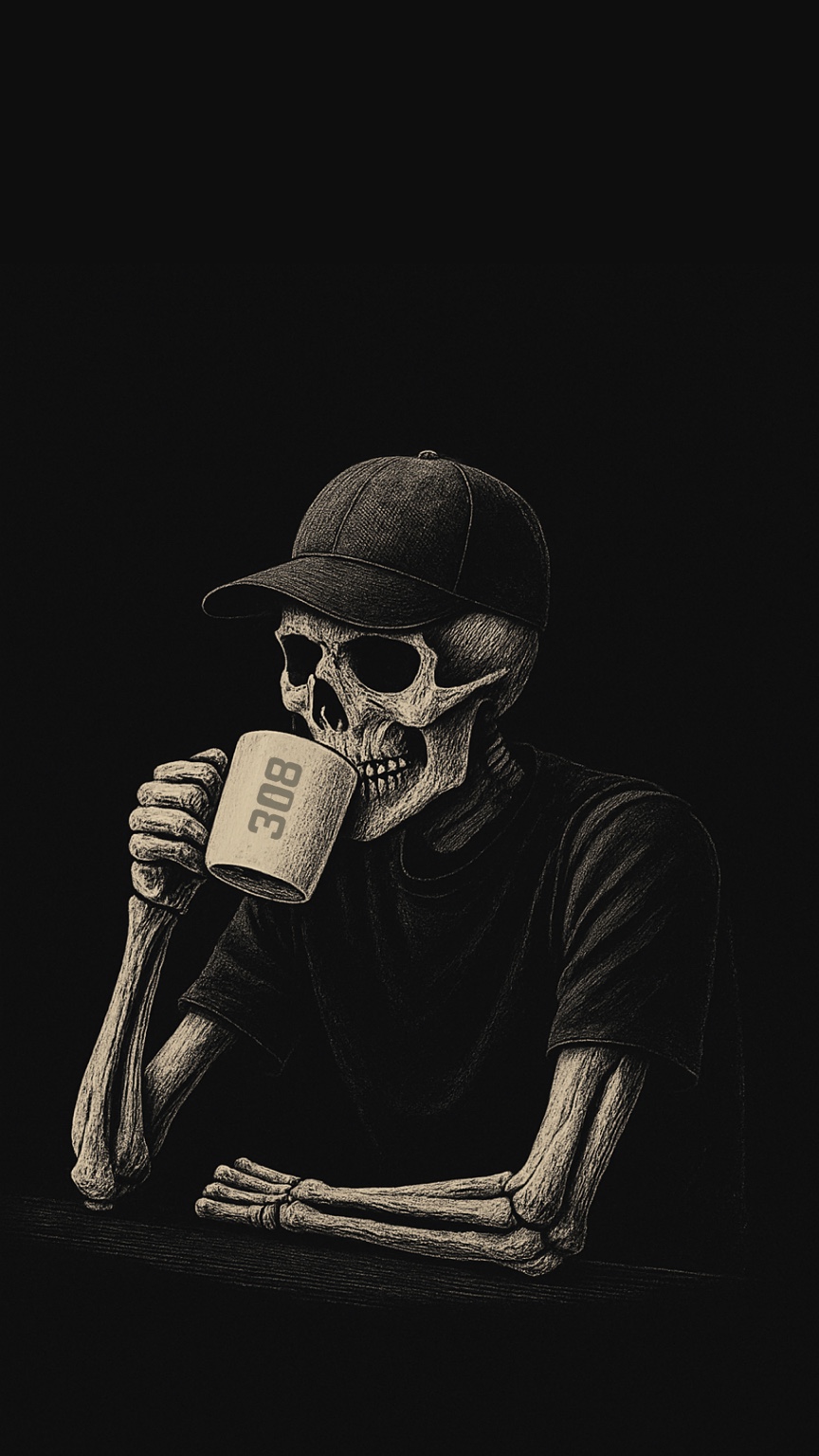 Personagem caveira da identidade visual da 308 Project